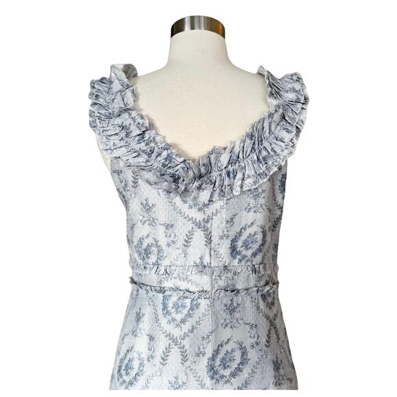 LOVESHACKFANCY Maxi Dress Gown Dupioni Silk Ruffles Sleeveless Gray Blue Sample - Picture 4 of 11